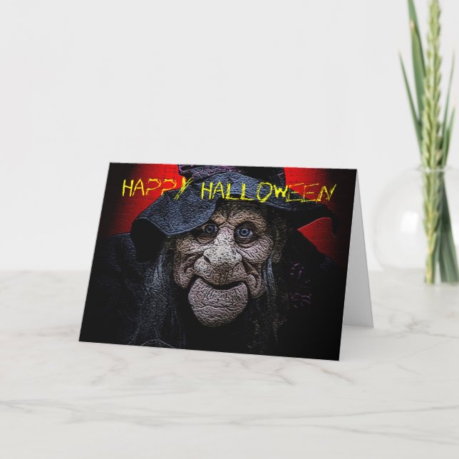 La tarjeta vieja de Halloween de la bruja (Anverso)