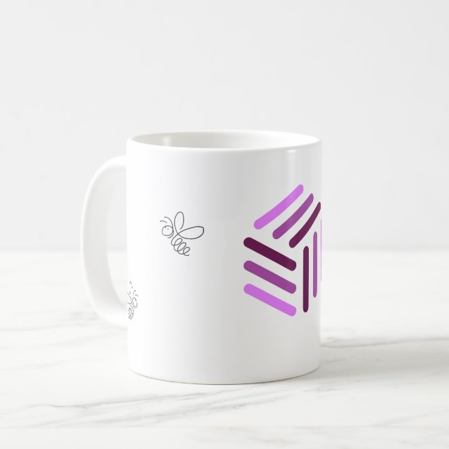 La taza blanca del apicultor con el logo púrpura (Anverso izquierdo)