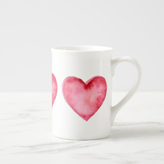La taza de hueso de China - Un gran corazón rojo (Derecha)