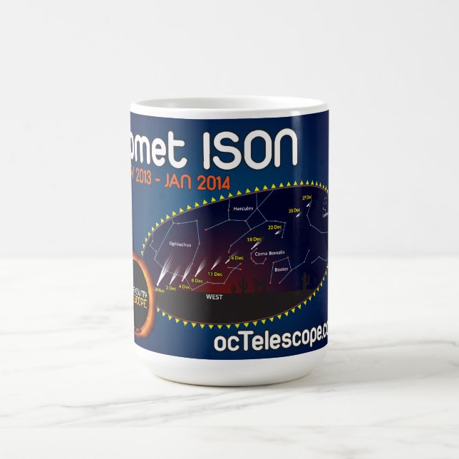 La taza oficial del cometa ISON con la carta del (Centro)