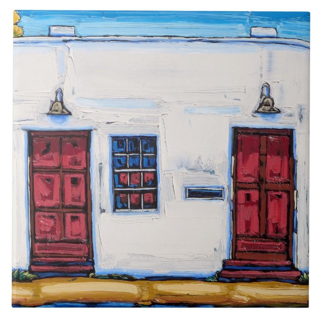 La teja decorativa de "dos puertas rojas" (Frente)