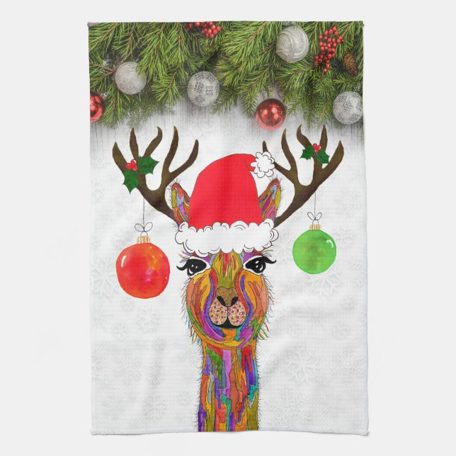 La toalla de cocina de los Navidades de Llama Cute (Vertical)