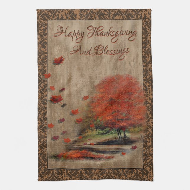 La toalla de cocina paisajista de las hojas de oto (Vertical)