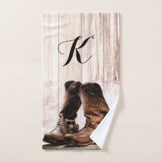 La toalla de mano personalizada botas rústico occi