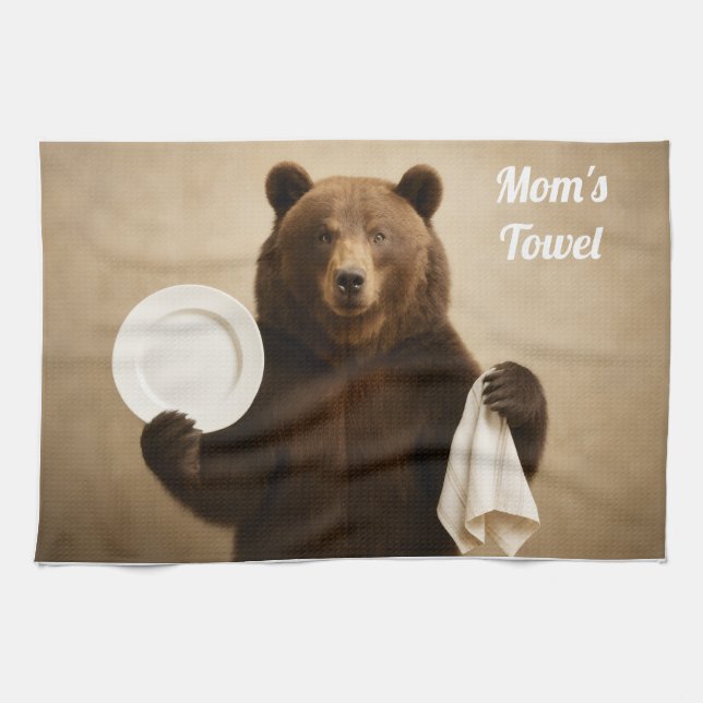 La toalla personalizada de cocina de oso de mamá (Horizontal)