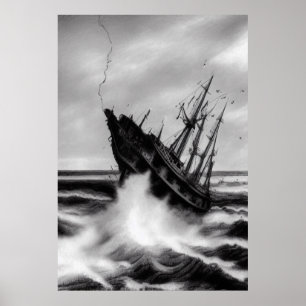 La tormenta en el mar   Poster de arte de IA