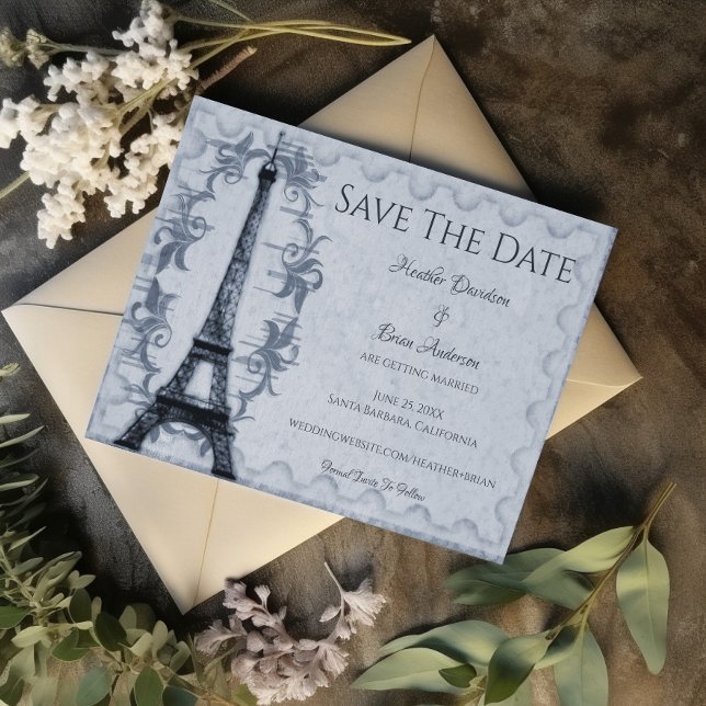 La Torre Eiffel Azul Salva El Anuncio De La Fecha (Blue Eiffel Tower Save the Date)
