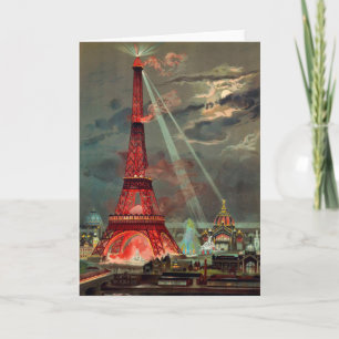 La Torre Eiffel con tarjeta roja de saludo
