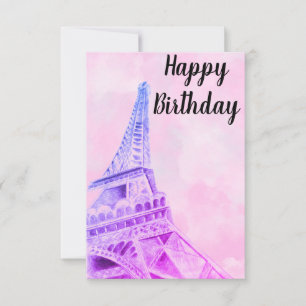 La Torre Eiffel Pink Feliz Cumpleaños tarjeta post