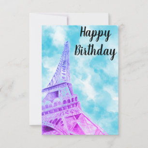 La Torre Eiffel Pink Feliz Cumpleaños tarjeta post