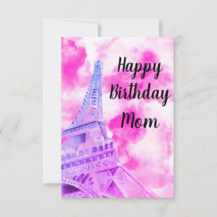La Torre Eiffel Pink Feliz Cumpleaños tarjeta post