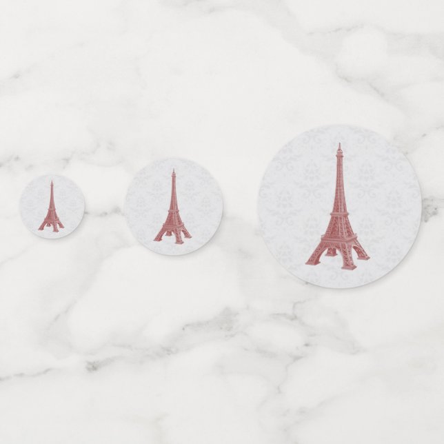 La Torre Eiffel Rojo Damask Wedding Confetti (Anversos)