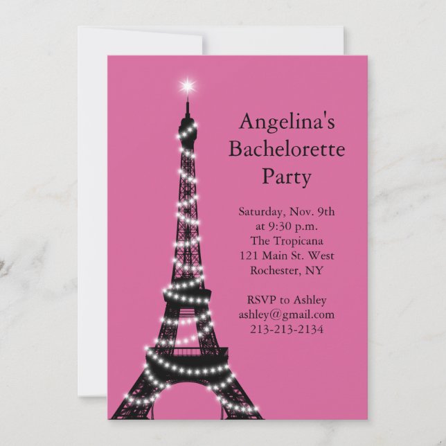 La Torre Eiffel Sparkles Bachelorette Invitación f (Anverso)