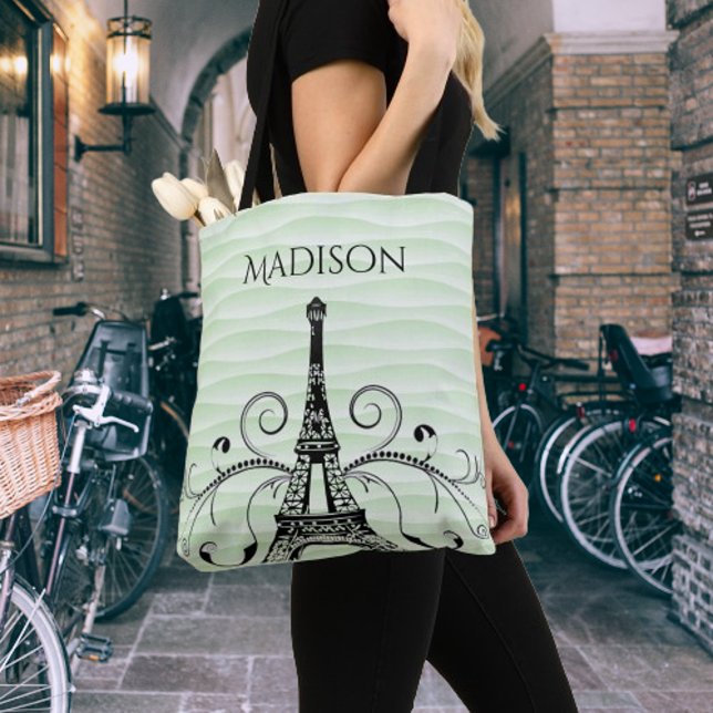 La Torre Eiffel Verde Florece Bolsa De Tote (Green Eiffel Tower Flourish Tote Bag)