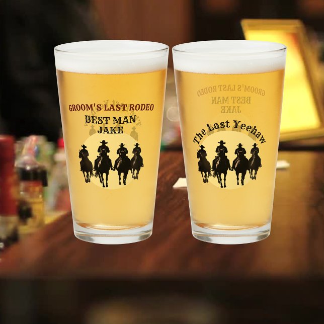 La última rodeo del padrino de boda Fiesta de vaqu (Best Man’s Last Rodeo Cowboy Sunset Party Drinking Glass)