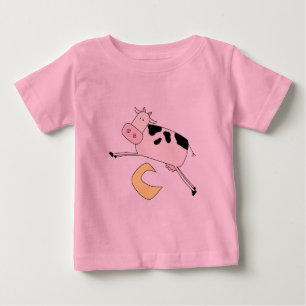 La vaca salta sobre las camisetas y los regalos de