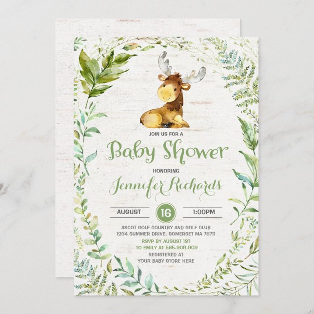 La vegetación de la invitación a Baby Shower en el (Anverso / Reverso)