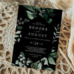 La vegetación esmeralda | Invitación a la Boda Cas<br><div class="desc">Esta invitación a una boda casual negra de esmeralda es perfecta para un boda boho. El diseño es elegante y rústico,  con unas hojas de acuarela verde oscuro y un eucalipto con un toque bohemio moderno.</div>