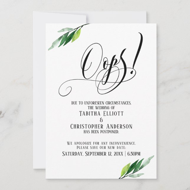 La vegetación pospuso el Boda "¡Oops!" Anuncio (Anverso)