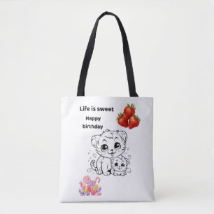 La vida es dulce gatito lindo y bolsa de cumpleaño
