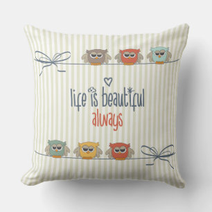 La vida es Hermosa Almohada Pequeños Búhos