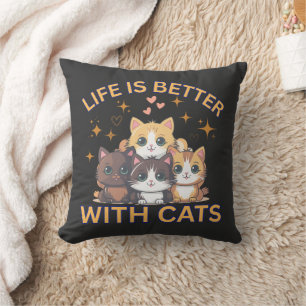La vida es mejor con gatos Almohada de lanzamiento