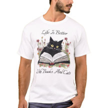 La Vida Es Mejor Con Libros Y Camisetas De Gatos