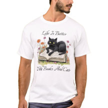 La Vida Es Mejor Con Libros Y Camisetas De Gatos