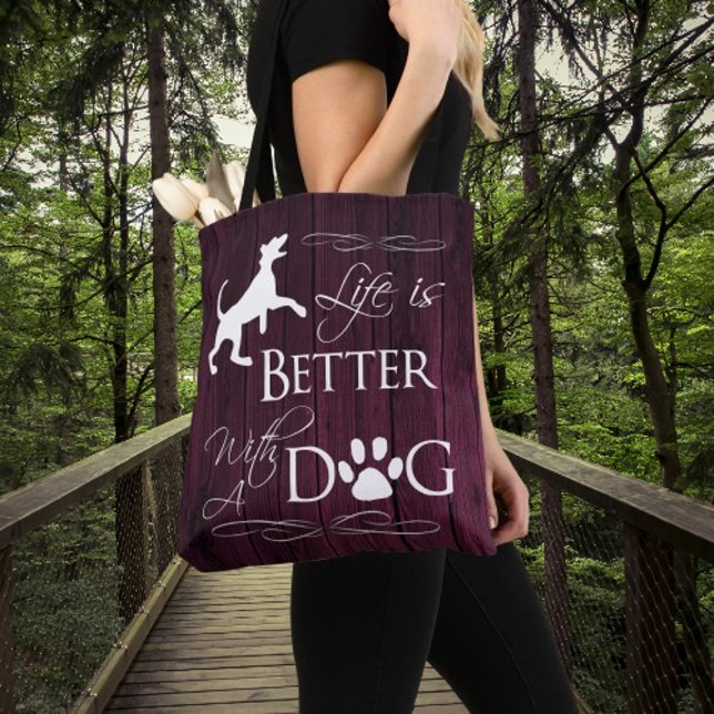 La vida es mejor con una bolsa de tocador de perro (Magenta Life is Better with a Dog Tote Bag)
