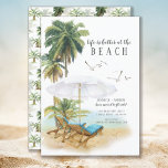 La Vida Es Mejor En La Invitación De La Playa.<br><div class="desc">Anunciar que te mudes a tus amigos y familia con nuestra vida es mejor en la tarjeta de playa. Nuestra invitación tropical en movimiento cuenta con tumbonas azules con sombrillas con palmeras y gaviotas</div>