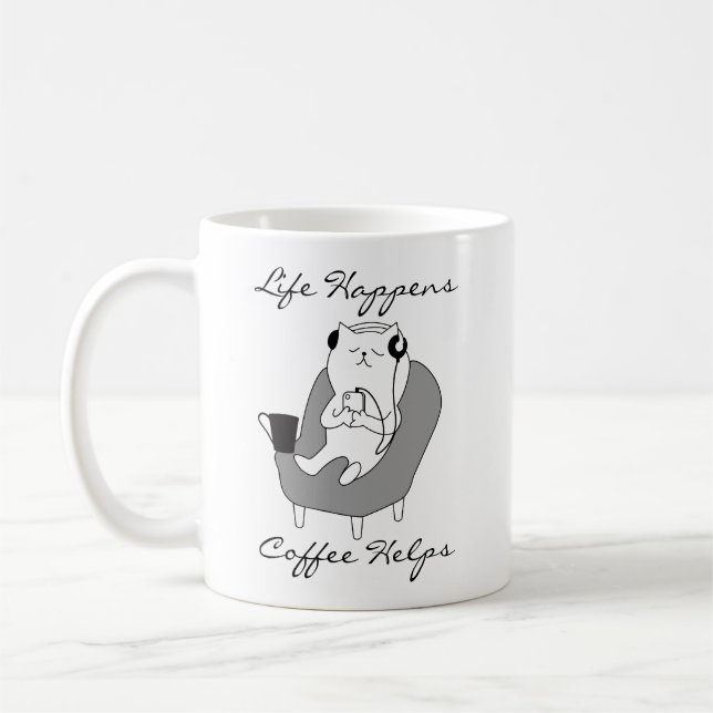 La vida sucede el café ayuda Taza temática de gato (Izquierda)