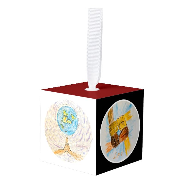 La zona de bienestar - Ornamento de cubo de madera (Anverso en perspectiva)