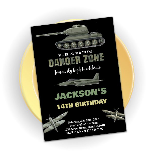 La zona de peligro de las invitaciones a los cumpl (Fighter Jet Birthday Invitations Danger Zone Dark)