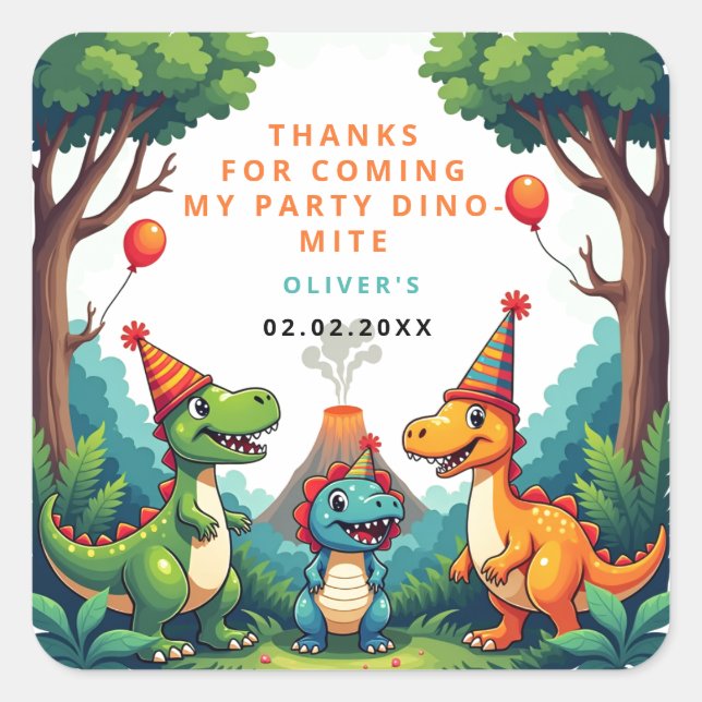 Labels Dinosaur Birthday Party Gracias Pegatinas (Anverso)