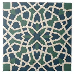 Laberinto Andaluz: Baldosa Geométrica Verde y Azul