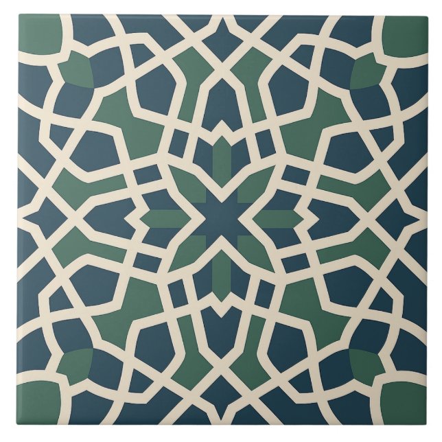 Laberinto Andaluz: Baldosa Geométrica Verde y Azul (Frente)