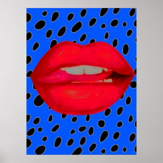 labios azules rojos leopardo arte impresión rockab (Frente)