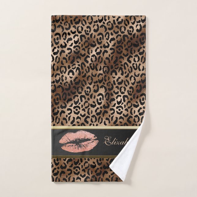 Labios Brillantes con Patrón de Leopardo Elegante (Toalla de mano)
