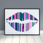 Labios coloridos Resumen de arte<br><div class="desc">Un poster abstracto mínimo y colorido de labios de diferentes líneas de color en verde azulado, verde, rosa, morado, gris y azul marino. Puede personalizar del color de fondo si lo desea utilizando la herramienta Editar diseño.</div>