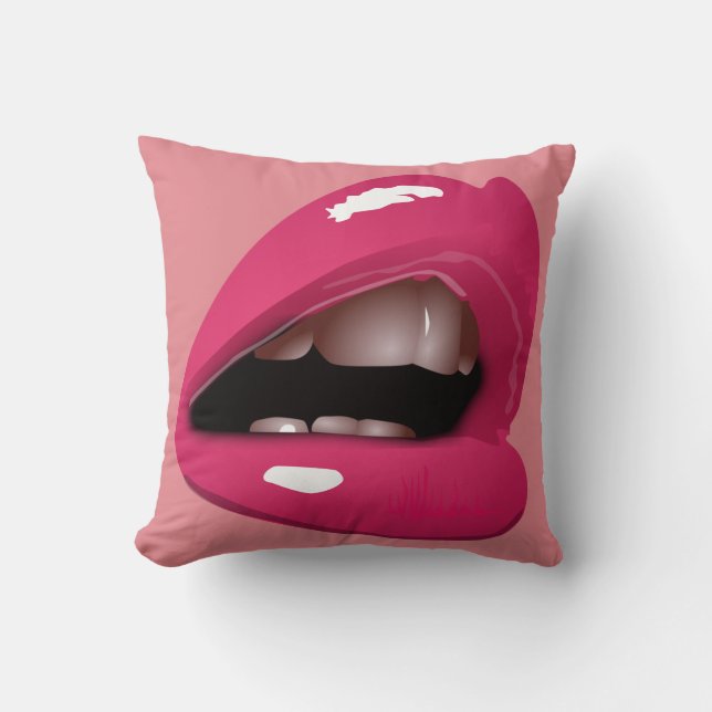 Labios de mujer en almohada magenta (Anverso)