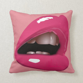 Labios de mujer en almohada magenta