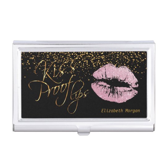 Labios del brillo del rosa de la prueba del beso y cajas de tarjetas de presentación