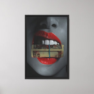 Labios rojos con marco de efectivo para arte en la