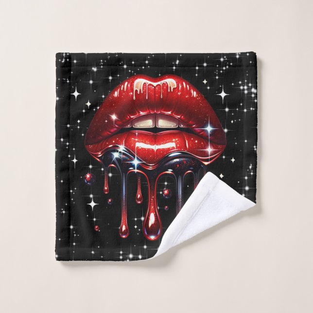 Labios Rojos Goteando Brillo Glamour Destello (Toallita)