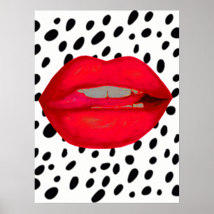 labios rojos leopardo blanco poster de arte rockab