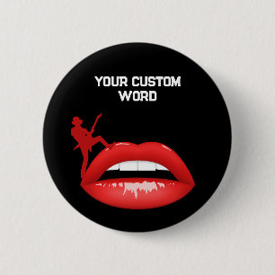 Labios rojos y botón Guitarista   Parches de negro