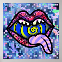 Labios rosados gritando arte pop espiral bucal imp