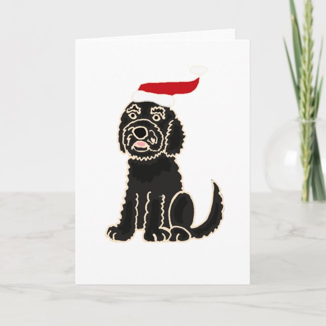 Labradoodle negro divertido en arte del navidad (Anverso)
