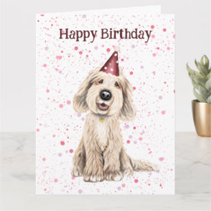 Labradoodle, tarjeta de cumpleaños feliz