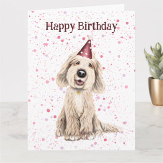 Labradoodle, tarjeta de cumpleaños feliz